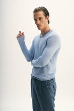 Laden Sie das Bild in den Galerie-Viewer, Herren Strickpullover blau langarm
